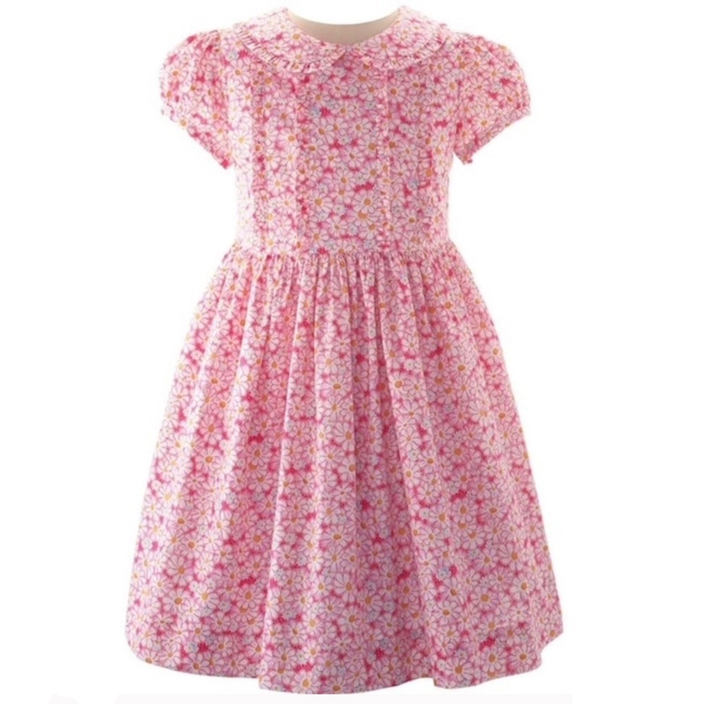 Rachel Riley Pink Daisy Floral Print Frill Short Sleeve Dress Girls Size 8Y